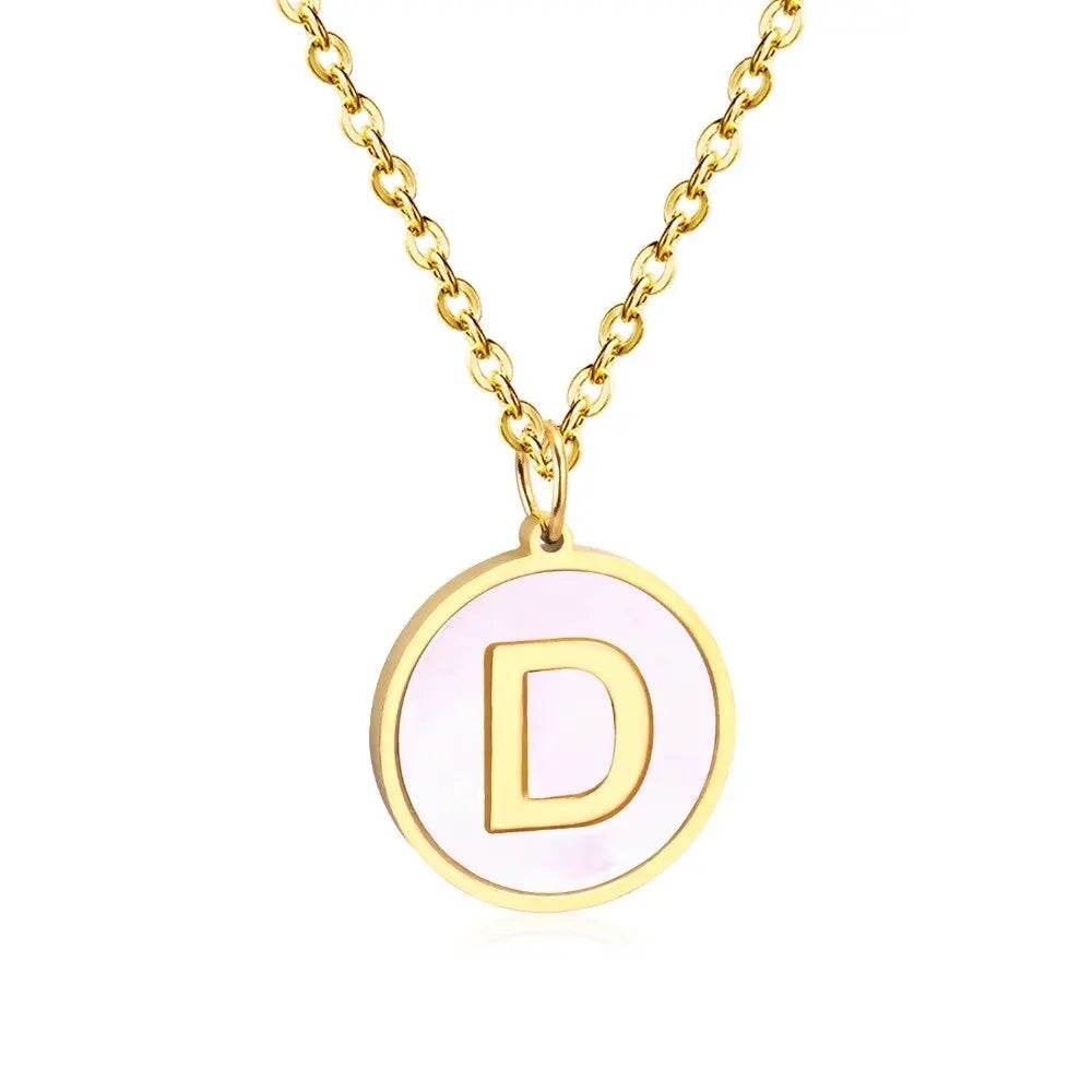 Stainless Steel Round Initial Pendant Necklace Gold Color 26 A-Z Letter Necklaces For Female Party Friend Wholesale asonjewelry